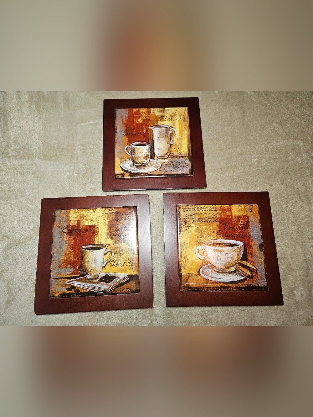Kitchen Mug Wall Art Set - Brown and Gold